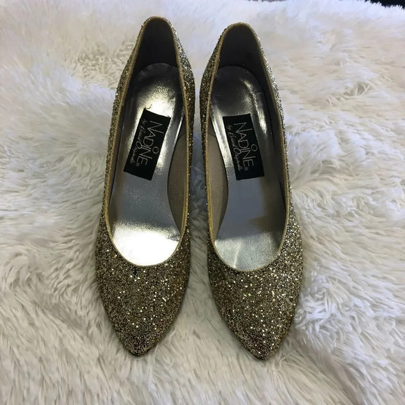 Nadine Shoes - Gold Glitter Heels